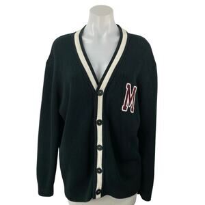 Zara Women's Black M Patch Waffle Knit V Neck Button Up Cardigan Sweater Top L